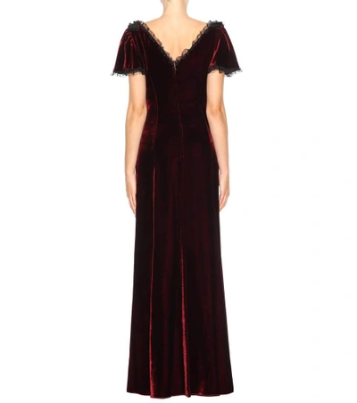 Shop Dolce & Gabbana Lace-trimmed Velvet Gown In Red
