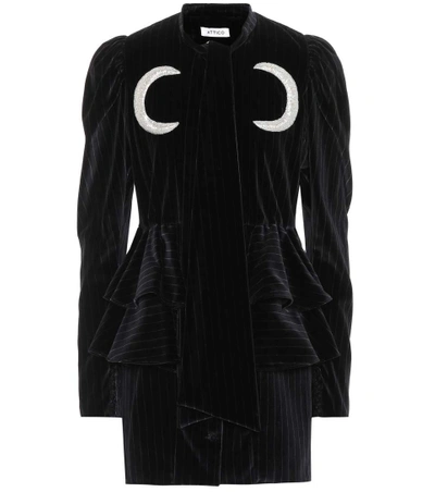 Shop Attico Striped Velvet Dress In Black