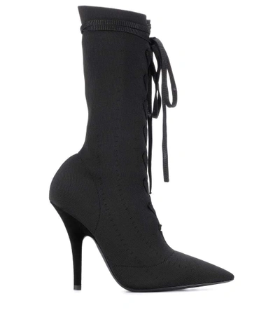 Shop Yeezy Lace-up Knit Ankle Boots (season 5) In Black
