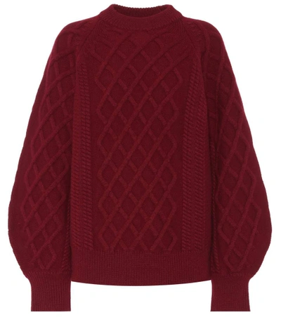 Shop Victoria Beckham Cable-knit Wool Sweater In Red