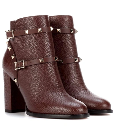 Shop Valentino Garavani Rockstud Leather Ankle Boots In Brown