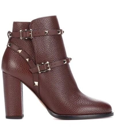 Shop Valentino Garavani Rockstud Leather Ankle Boots In Brown