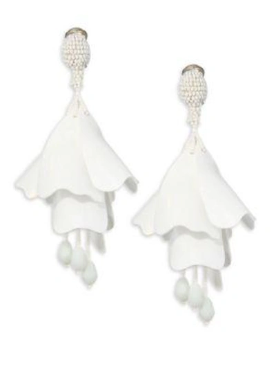 Shop Oscar De La Renta Large Impatiens Clip-on Earrings In White
