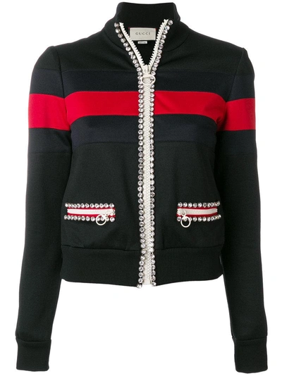 Shop Gucci Crystal Embellished Zip-up Jacket