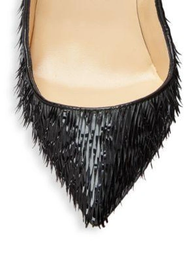 Shop Christian Louboutin Pigalle Follies Frayed Patent Leather Pumps In Black