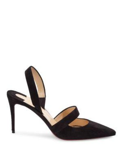 Shop Christian Louboutin Actina 85 Suede Slingback Pumps In Black