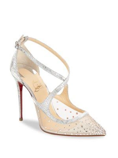 Shop Christian Louboutin Twistissima Strass 100 Metallic Leather Pumps In Silver