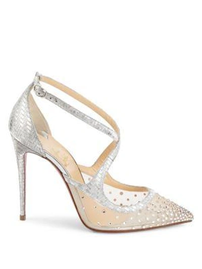 Shop Christian Louboutin Twistissima Strass 100 Metallic Leather Pumps In Silver