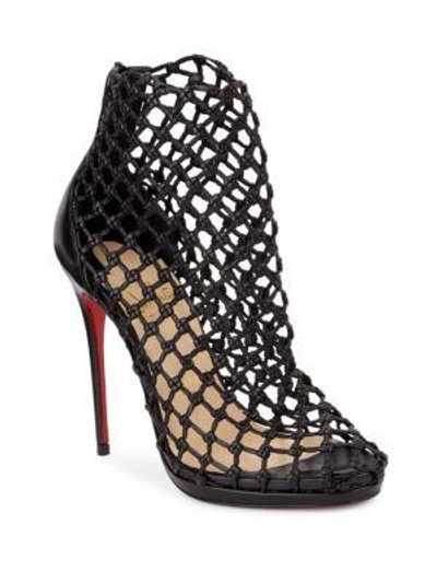 Shop Christian Louboutin Porligat 120 Woven Leather Booties In Black