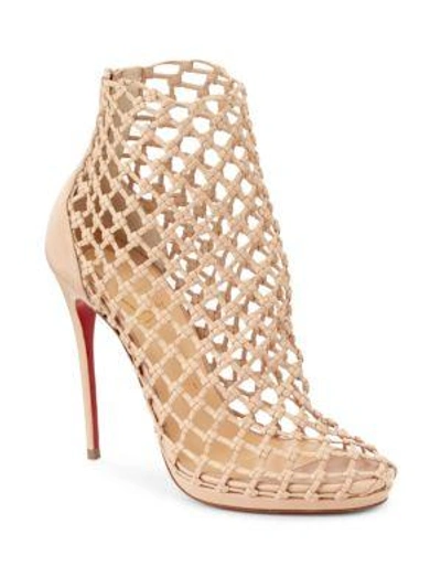 Shop Christian Louboutin Porligat 120 Woven Leather Booties In Black