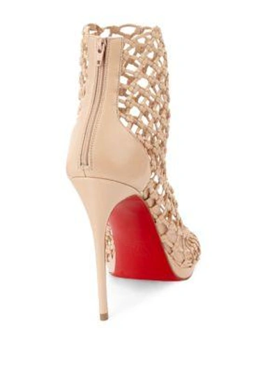 Shop Christian Louboutin Porligat 120 Woven Leather Booties In Nude
