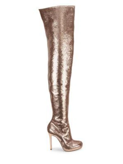 Shop Christian Louboutin Moulin Noir Metallic Pailette Over-the-knee Boots In Nude