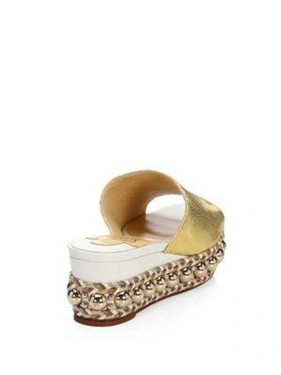 Shop Christian Louboutin Janibasse Metallic Leather Wedge Sandals In Latte Gold