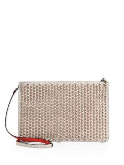 Shop Christian Louboutin Embellished Clutch In Nude