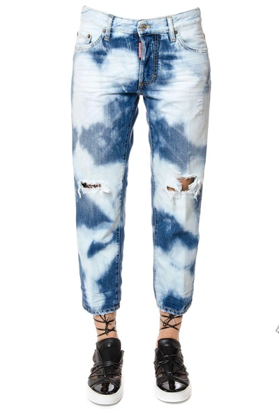 Shop Dsquared2 Cropped Cool Girl Bleached Jeans In Denim