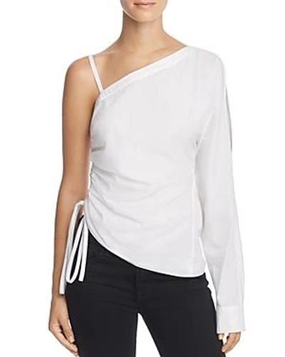 Shop Alexander Wang T T By Alexander Wang One-sleeve Washed Poplin Top In White