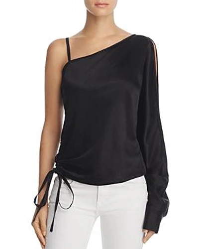 Shop Alexander Wang T T By Alexander Wang One-sleeve Draped Satin Top In Black