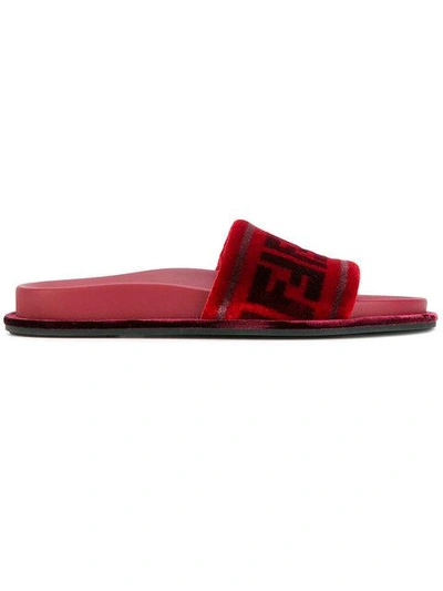 Shop Fendi Ff Velvet Slides - Red