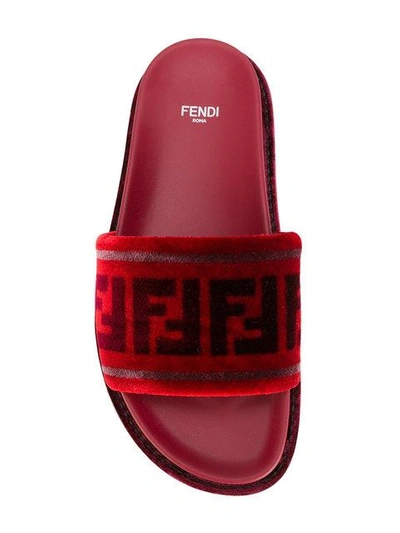 Shop Fendi Ff Velvet Slides - Red