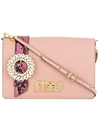 Shop Miu Miu Crystal Embellished Crossbody Bag - Pink