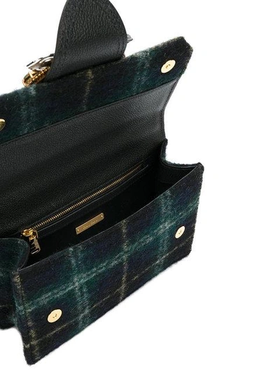 Shop Miu Miu Leather Trim Checked Shoulder Bag In Green