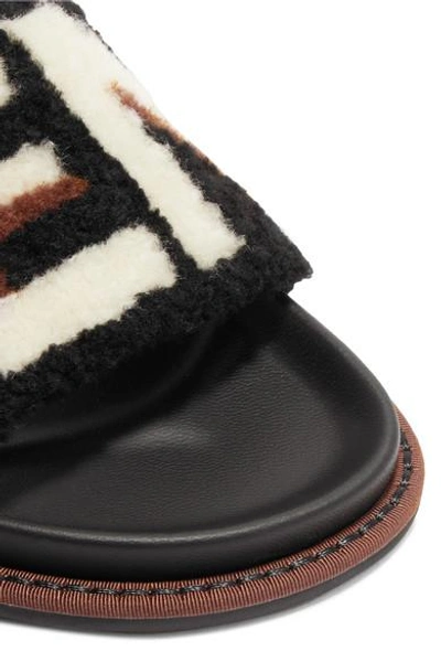 Shop Fendi Logo-print Shearling Slides In Black