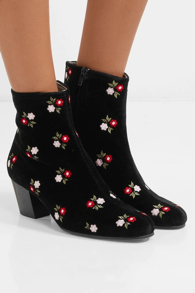Shop Alexa Chung Beatnik Embroidered Cotton-velvet Ankle Boots