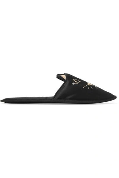 Shop Charlotte Olympia House Cats Embroidered Satin Slippers