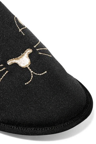 Shop Charlotte Olympia House Cats Embroidered Satin Slippers