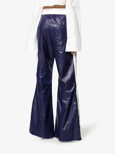 Shop Off-white High Waisted Flared Leather Track Pants In Blue