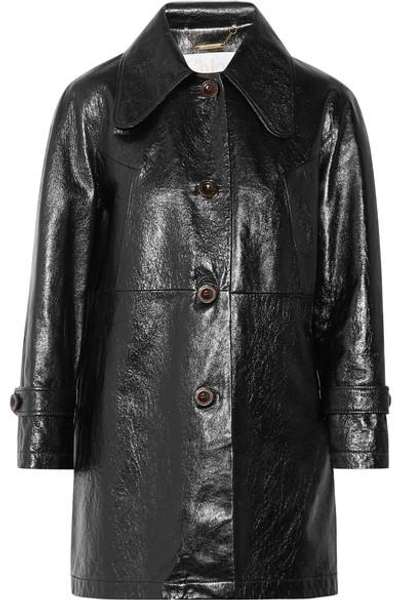 Shop Chloé Crinkled Glossed-leather Coat In Black