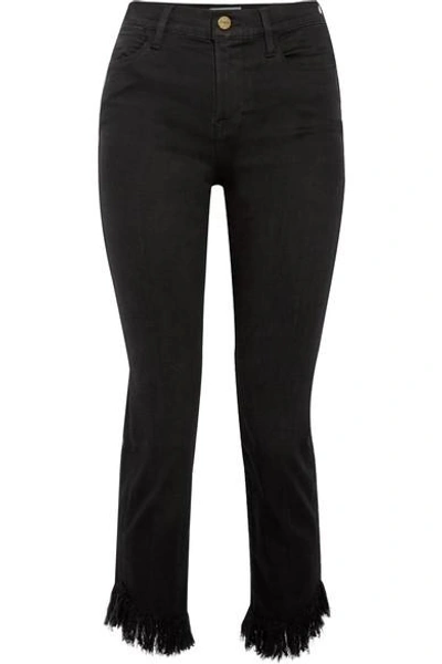 Shop Frame Le High Frayed Straight-leg Jeans In Black