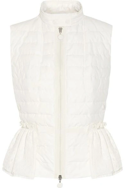Shop Moncler Valensole Paneled Quilted Cotton And Broderie Anglaise Down Vest In White