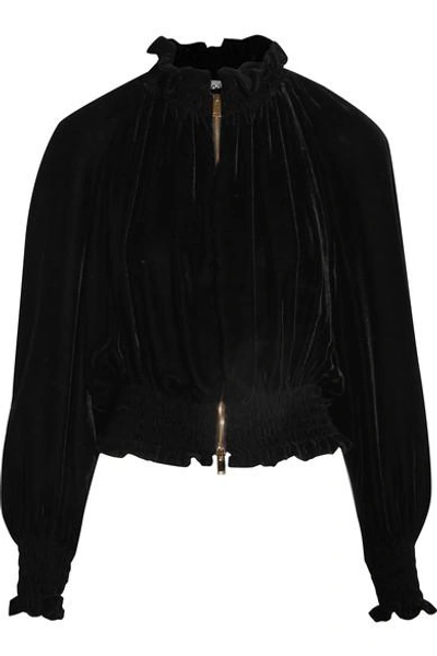 Shop Stella Mccartney Ruffled Velvet Bomber Jacket