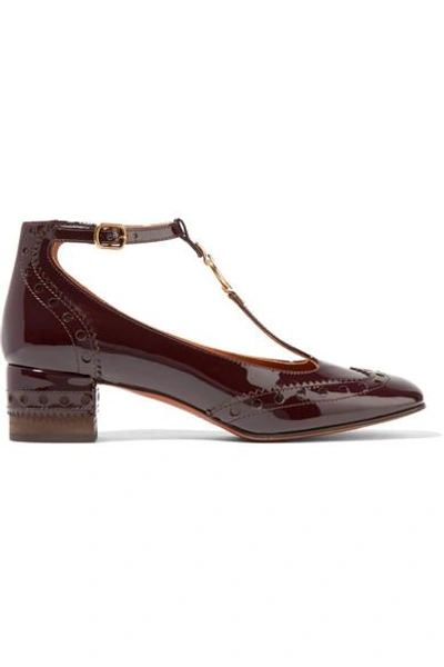 Shop Chloé Perry Patent-leather Mary Jane Pumps In Merlot