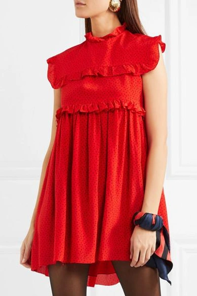Balenciaga Baby Doll Plastron Polka-dot Silk Crepe De Chine Mini Dress In  Red | ModeSens