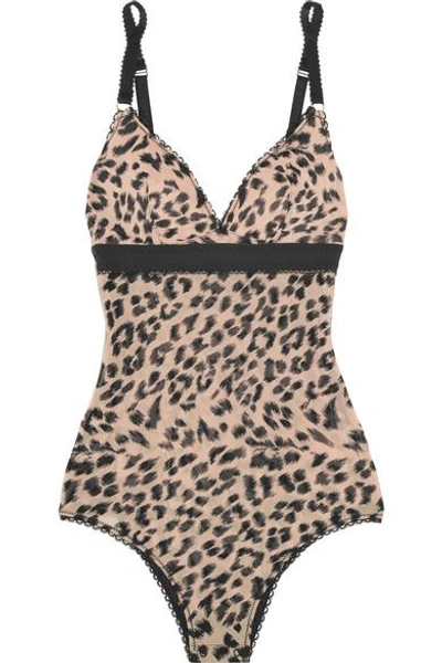 Shop Stella Mccartney Florence Fluttering Leopard-print Stretch-mesh Bodysuit In Leopard Print