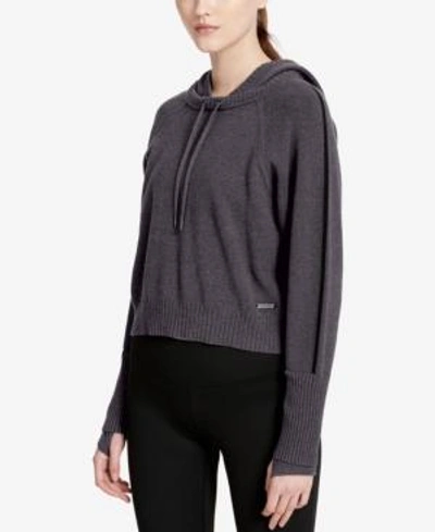 Shop Calvin Klein Performance Cotton Cropped Hoodie In Black Heather