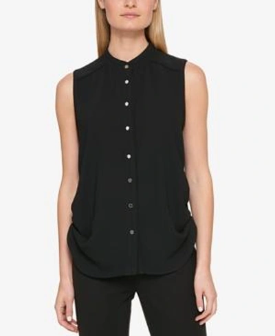 Shop Dkny Ruched Blouse In Black