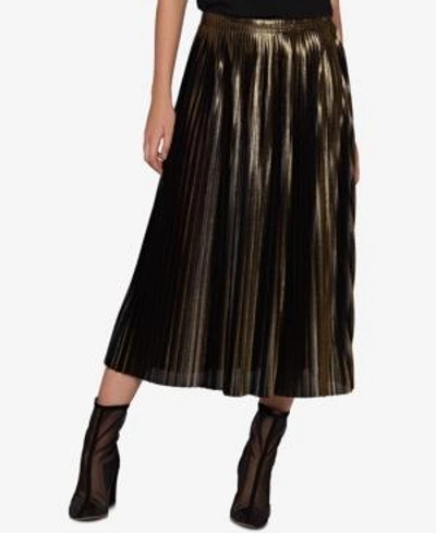 Shop Avec Les Filles Metallic Pleated Skirt In Gold