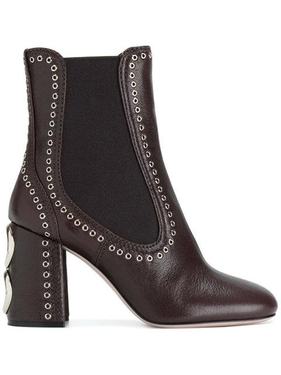 Shop Miu Miu Eyelet Detail Ankle Boots In Brown