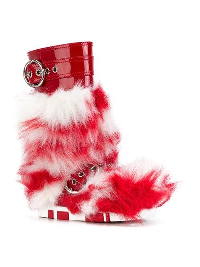 Shop Miu Miu Striped Shearling Fur Boots - Red