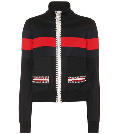 Shop Gucci Crystal-embellished Jersey Jacket In Black