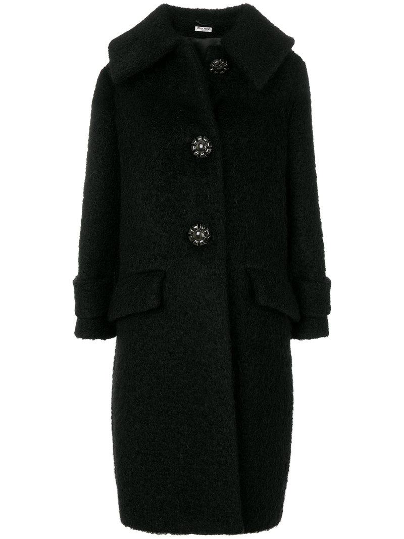 Miu Miu Oversized Collar Long Coat In Black | ModeSens
