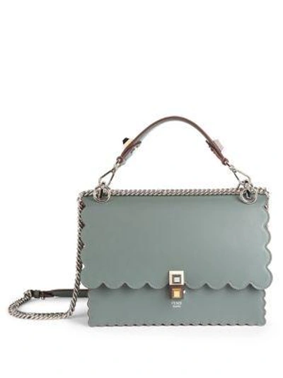 Shop Fendi Scalloped-edge Leather Crossbody Bag In Grey