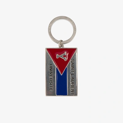 Shop Saint Laurent Université Embossed Keyring In Metallic