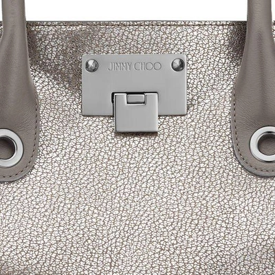 Shop Jimmy Choo Riley Platinum Metallic Grainy Leather Tote Bag