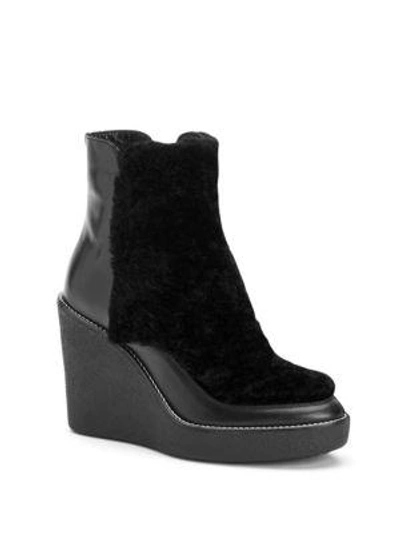 Shop Aquatalia Violett Shearling & Leather Wedge Booties In Black