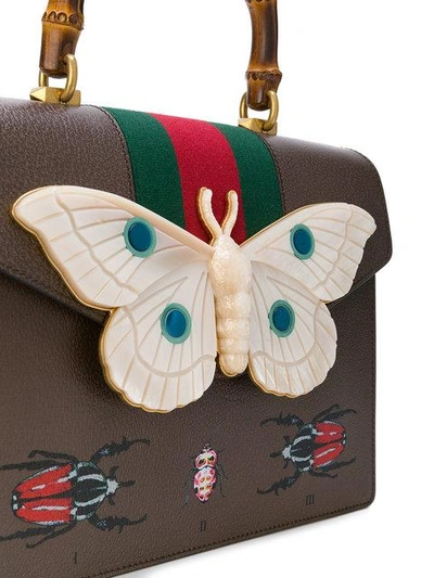 Shop Gucci Leather Top Handle Bag With Moth