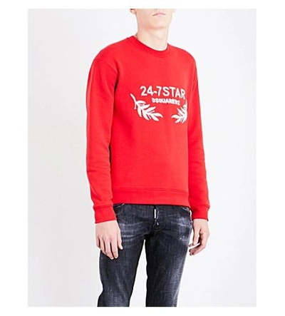 Shop Dsquared2 24-7 Star Cotton-jersey Sweatshirt In Red